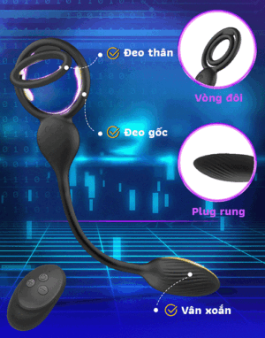 Alternative view of Phích cắm hậu môn rung có vòng đeo dương vật đôi