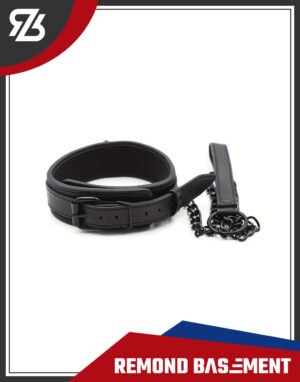 Vòng cổ da full đen kèm xích